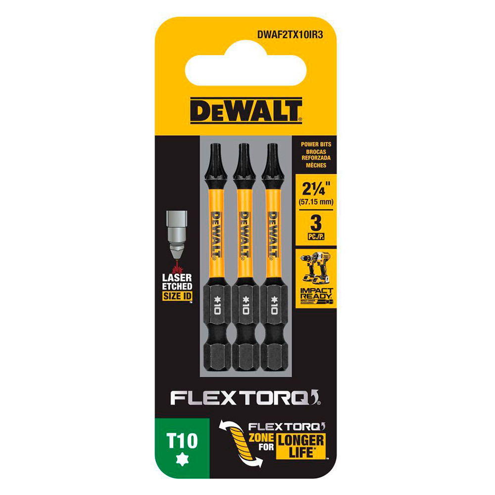 Kit com 3 Bits Torx de Impacto T10 x 50mm Flextorq Dewalt DWAF2TX10IR3 em Oferta na Shopee