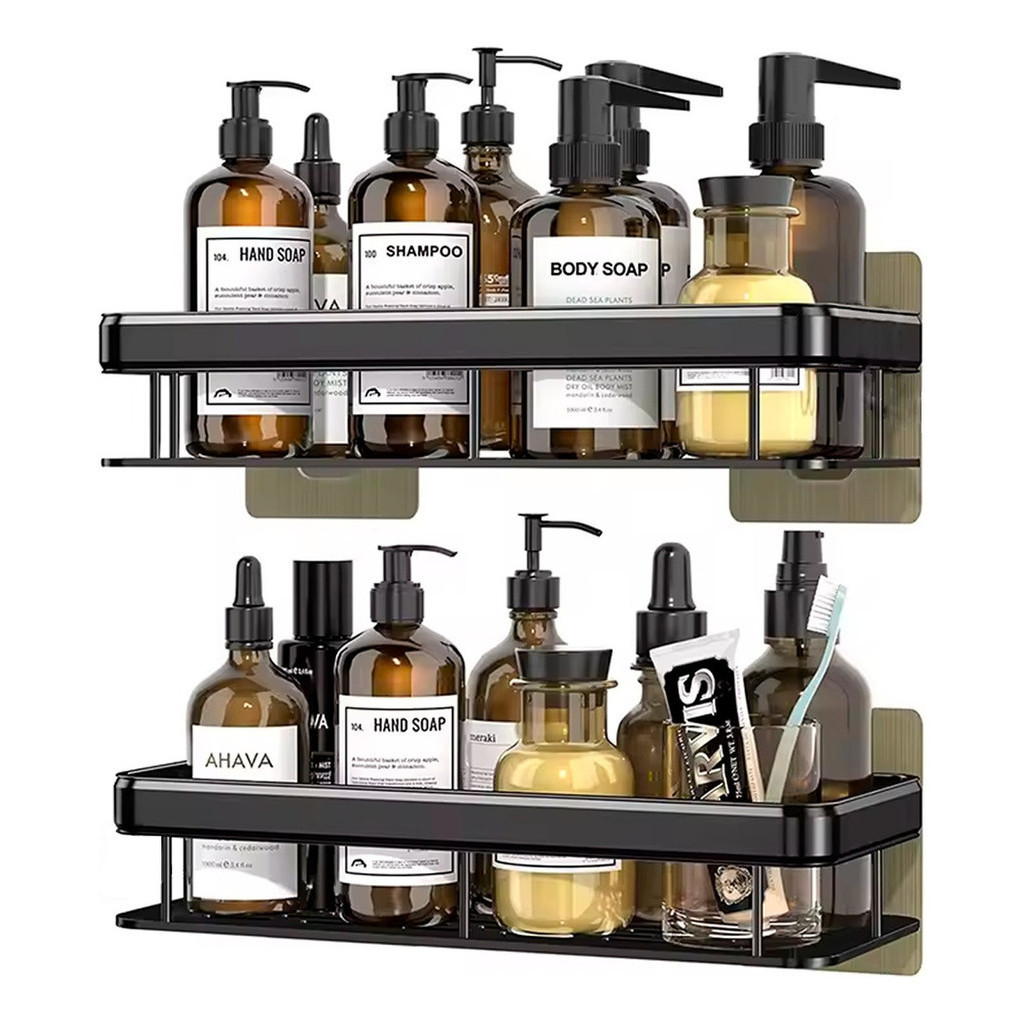 Kit Suporte Duplo Porta Shampoo Sabonete Box Banheiro Fixação Adesivo Parede Preto - Home & Living