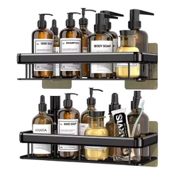 Kit Suporte Duplo Porta Shampoo Sabonete Box Banheiro Fixação Adesivo Parede Preto
