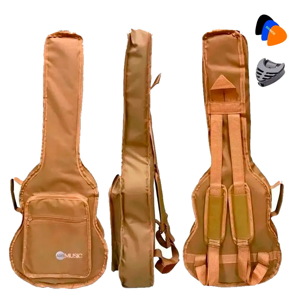 Bag Capa Almofadada Cargo Para Violão Folk Takamine Bege