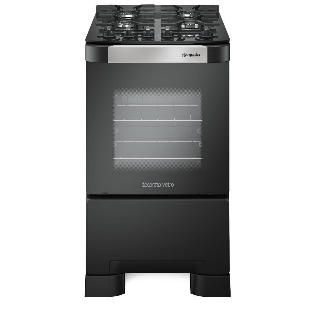 Fogão Mueller 4 bocas Decorato Vetro Preto Fosco com mesa de vidro em Oferta na Shopee