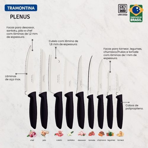 Jogo de facas Tramontina 9 peças Plenus em aço inox