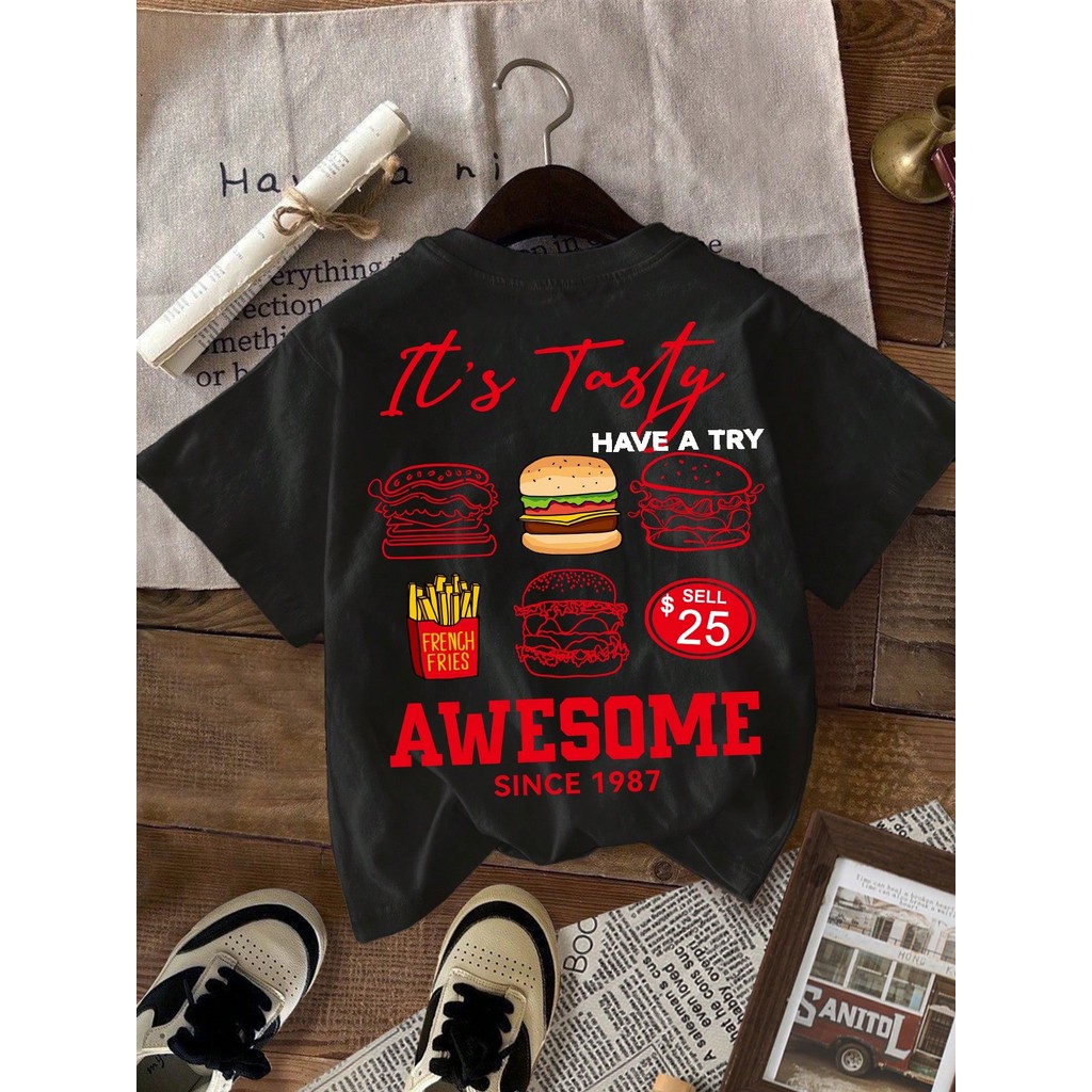 Camiseta Feminina Estampa Comida Hambúrguer e Batata
