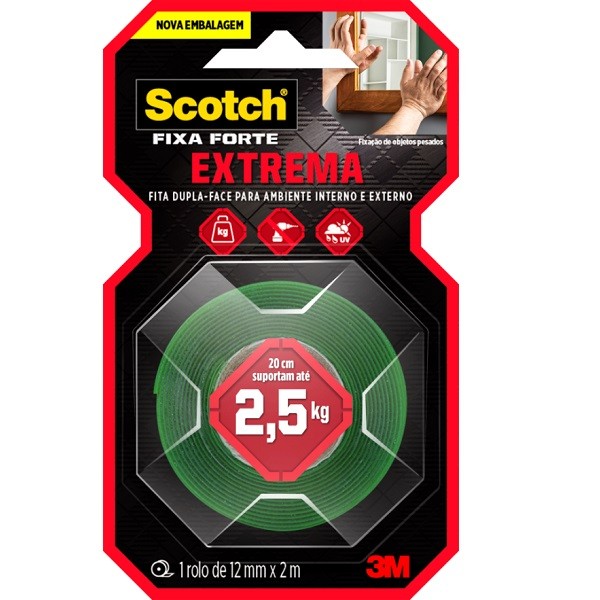 Fita Dupla Face Fixa Forte EXTREME 3M 12MM X 2M em Oferta na Shopee