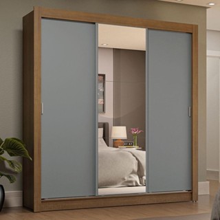 Guarda-Roupa Casal 3 Portas de Correr com Espelho 4 Gavetas Rustic/Cinza Sublime Plus Madesa em Oferta na Shopee