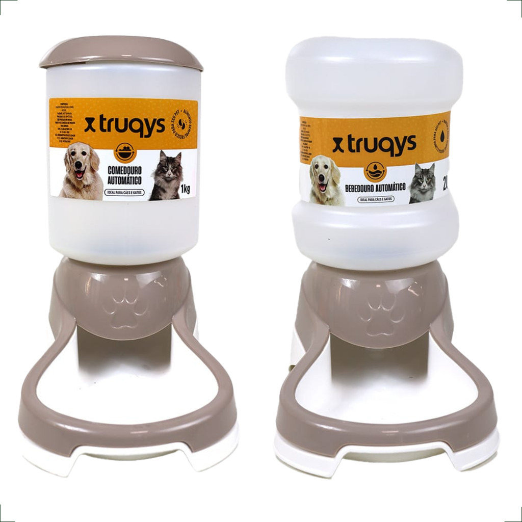 Kit Comedouro + Bebedouro Automático Truqys Pets Nude Galão - 2 Litros em Oferta na Shopee