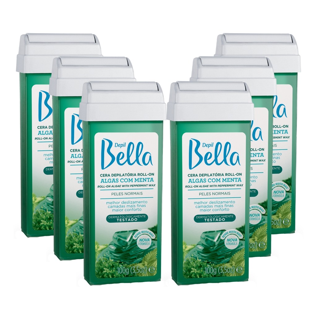 Kit 6 Ceras Roll-on Depilatória Algas Com Menta Depil Bella - Beauty