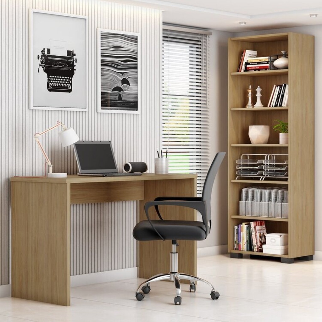 Kit 3 Peças com Cadeira para Escritório, Estante Livreiro e Escrivaninha Gávea Freijó/Preto em Oferta na Shopee
