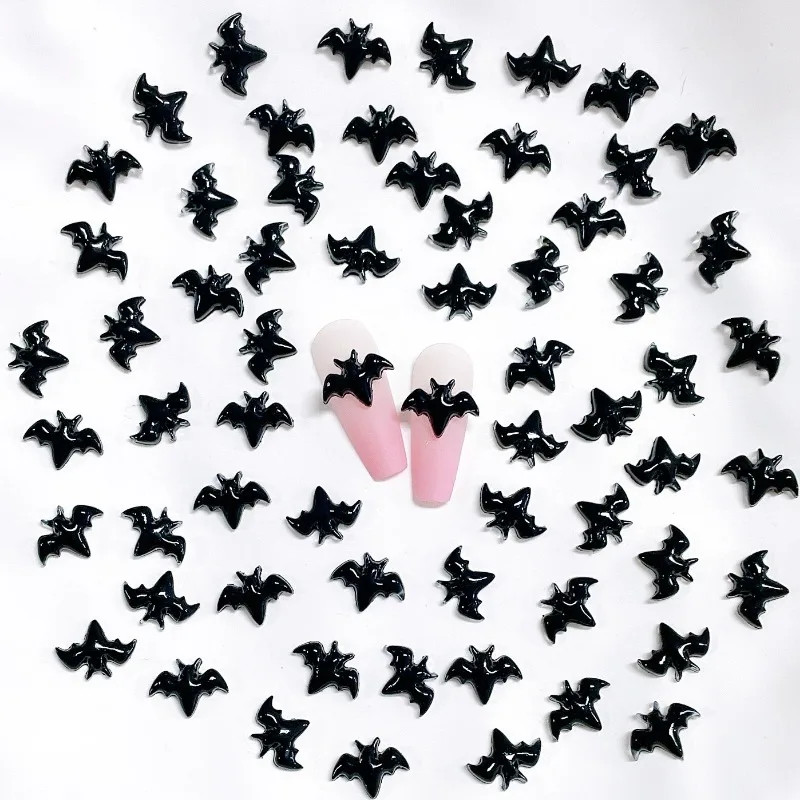 Decorações De Arte De Unha De Morcego Preto Resina 3D Arte De Unha Joia De Diamante Diversão Fofa Tema De Halloween