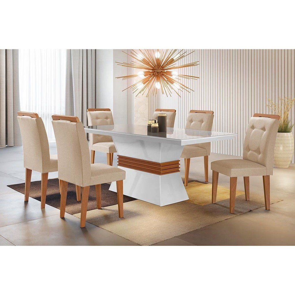 Sala de Jantar Completa Ágata Tampo Madeirado 120x80cm e 4 Cadeiras Imperatriz Imbuia/Veludo Creme - Rufato em Oferta na Shopee