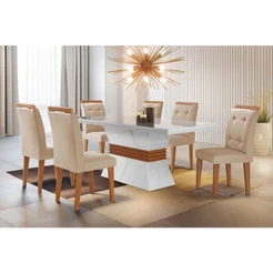 Sala de Jantar Completa Ágata Tampo Madeirado 120x80cm e 4 Cadeiras Imperatriz Imbuia/Veludo Creme - Rufato