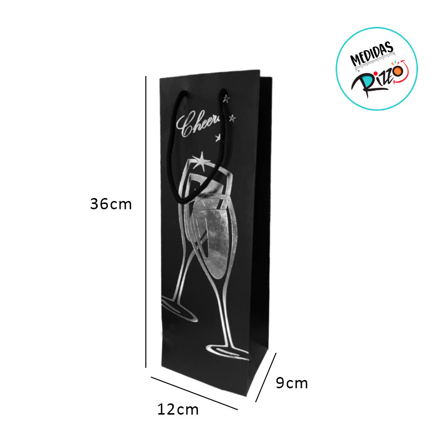 Sacola de Papel para Bebida Cheers Metalizada - Vermelho - 36x12x9cm - 1 unidade - Rizzo · foto 2
