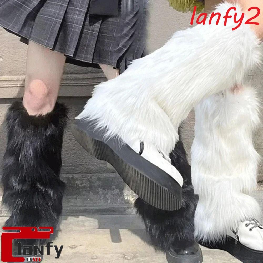 LANFY Lolita Botas Capa , Polainas Peludas De Pele Sintética Estilo Japonês , Arco Quente Kawaii Meias Altas Até O Joelh