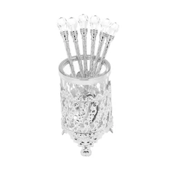 Conjunto 6 Colheres de Zamac Crystal 14cm Wolff com Suporte Niquelado Prata para Café Chá Sobremesa Mesa Posta Elegante