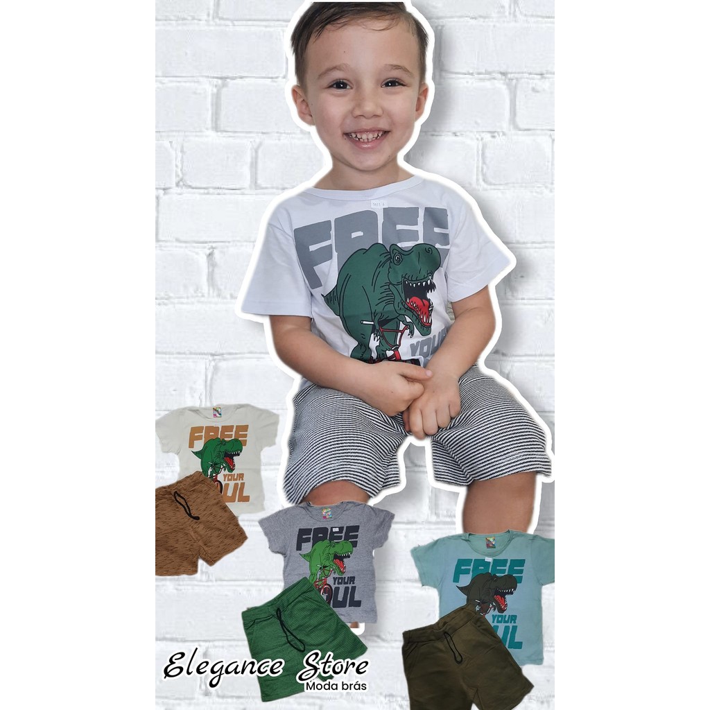 conjunto infantil menino dinossauros verão camiseta + bermuda listrada(Forma pequena aconselhamos pegar uma numeração a+