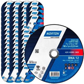 Disco de Corte para Metal e Inox 7 POL x 1.6 mm BNA 12 Kit 50 Peças NORTON em Oferta na Shopee