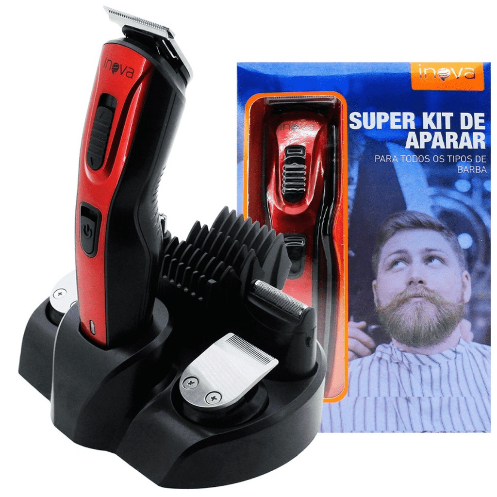 Barbeador aparador cortador barba 5 em 1 sem fio profissional barbeador cortador cabelo barba eletrico portatil suporte