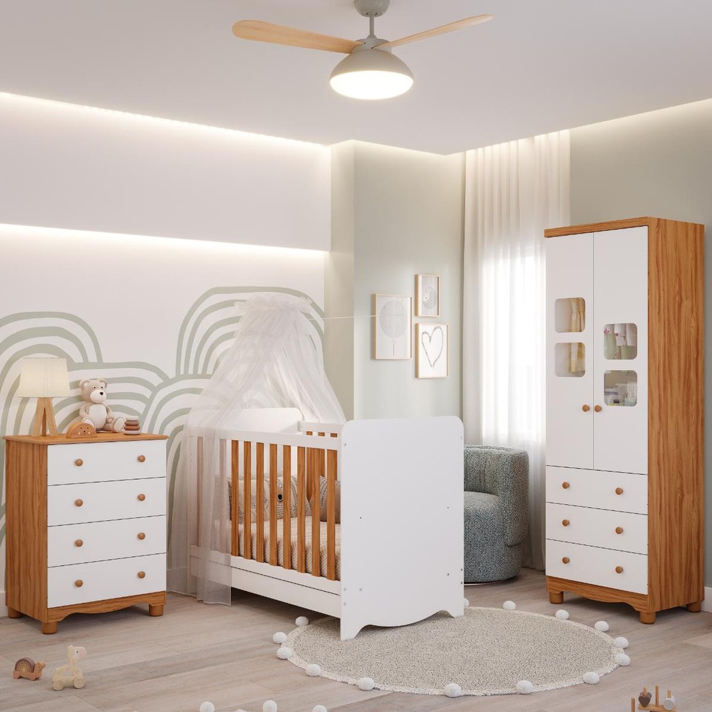 Quarto Bebê Completo Berço Americano Ben Cômoda Júnior Simples Guarda Roupa Uli 2 Portas 100%MDF em Oferta na Shopee