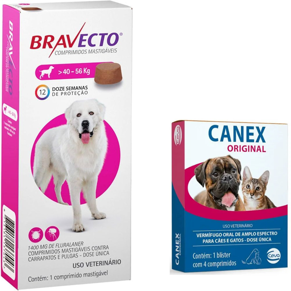 Bravecto Antipulgas E Carrapatos Cães 40 A 56kg + Vermífugo