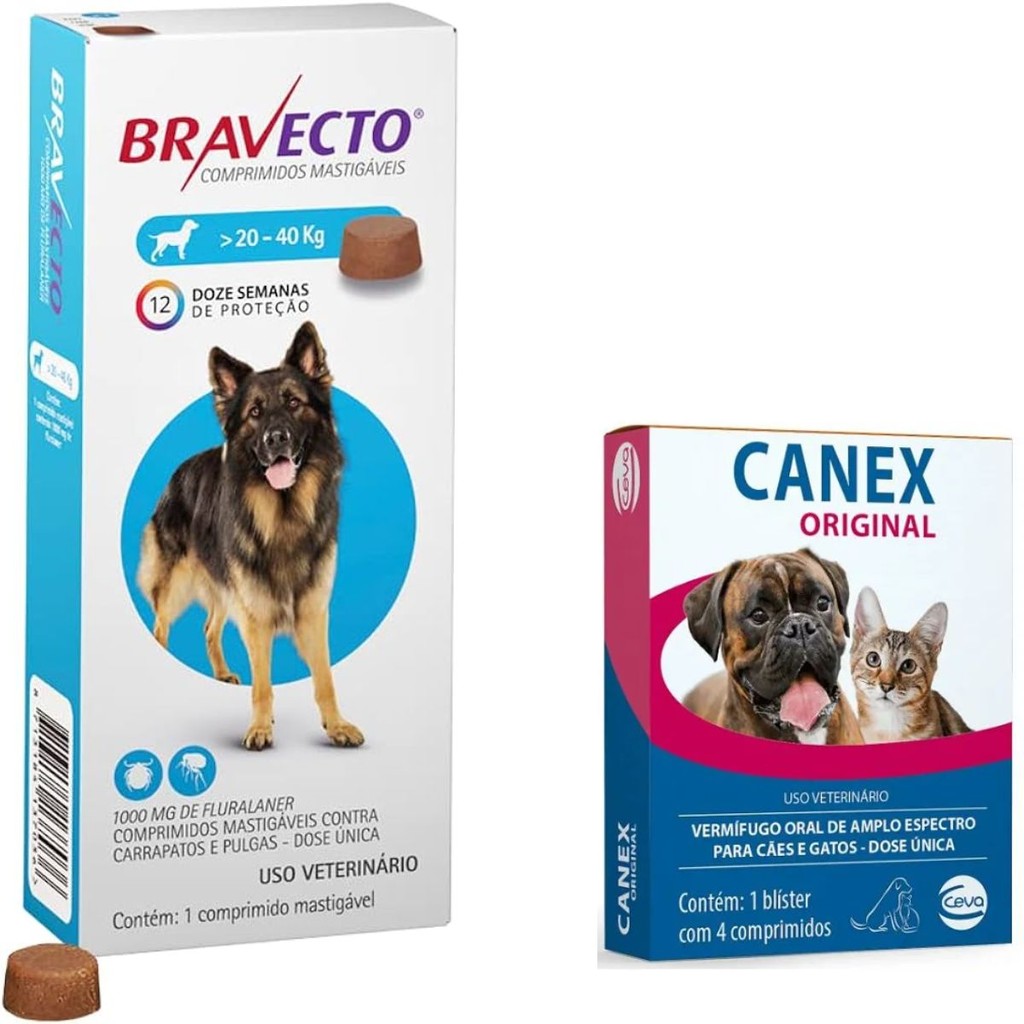 Bravecto Antipulgas Carrapatos Cães 20 A 40kg + Vermífugo
