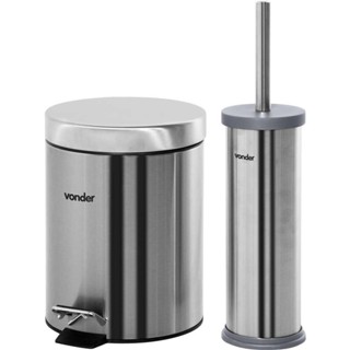 Lixeira Redonda 5L Inox Cinza Com Escova Sanitária Vonder em Oferta na Shopee