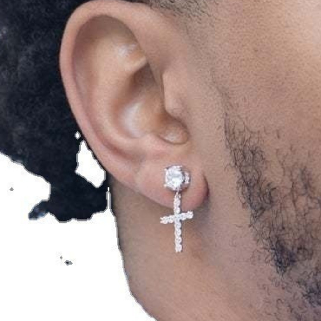 Brinco Neymar Com Pingente Cruz Ice Joias - Moda Masculina / Feminina / Acessórios Trap Hip-Hop / Zircônia / Brilhante Diamante Prata / Luxo
