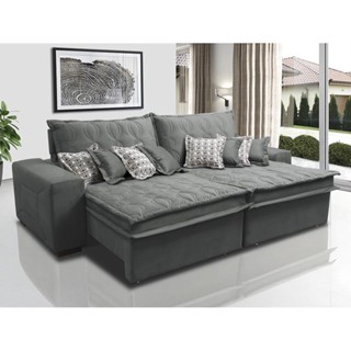 Sofá Retrátil e Reclinável 2,52m com Molas Ensacadas Cama Inbox Supreme Tecido Suede Velusoft Cinza em Oferta na Shopee