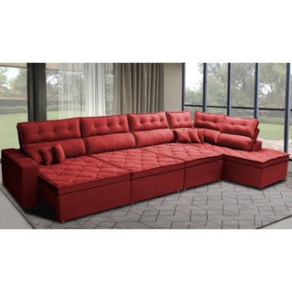 Sofá de Canto 4,80x2,36m Retrátil e Reclinável com Molas Cama inBox Platinum Direito Suede Vermelho em Oferta na Shopee