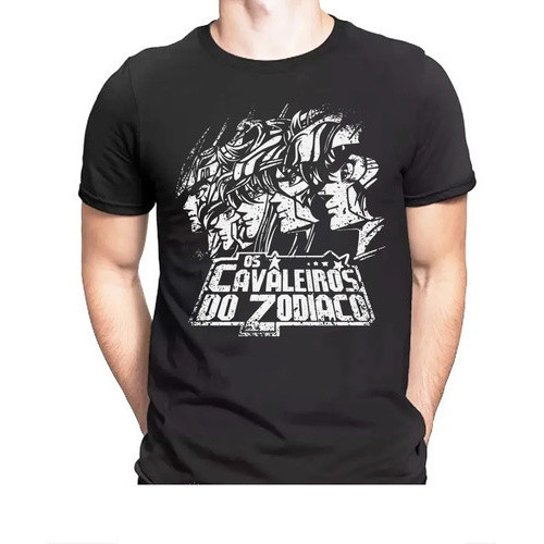 Camiseta Unissex Oversized Plus Size Feminina Masculina Os Cavaleiros Do Zodíaco Camisa Anime Clássico Geek
