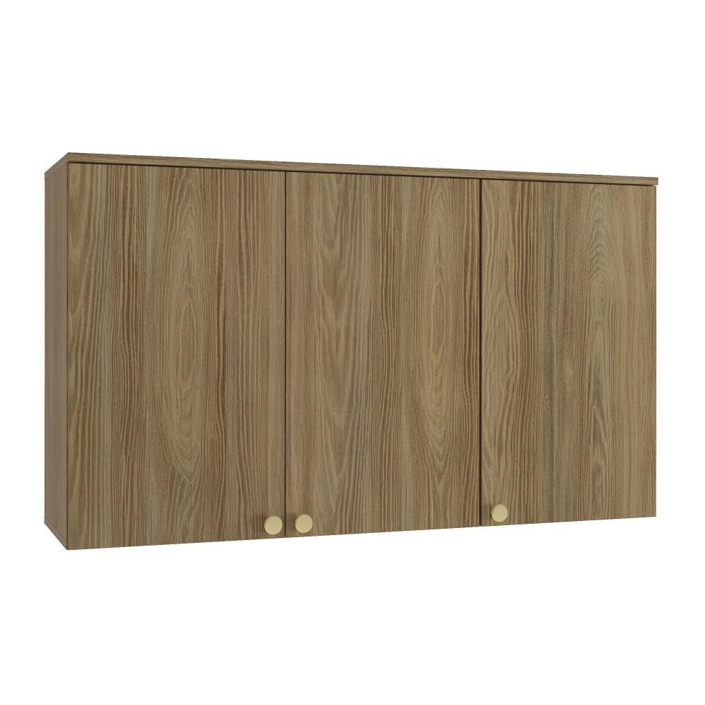 Armário Aéreo Com LED Cozinha 120 Cm 3 Portas 2 Prateleiras Organizador Marrom Madeira Nogueira em Oferta na Shopee