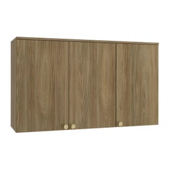 Armário Aéreo Com LED Cozinha 120 Cm 3 Portas 2 Prateleiras Organizador Marrom Madeira Nogueira