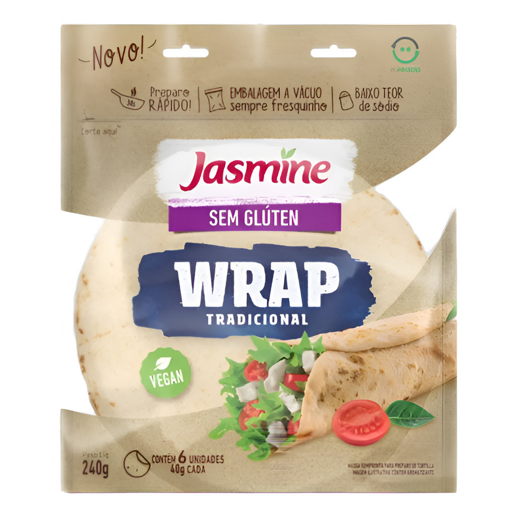 Pao Massa Tortilha Wrap Tradicional Sem Glúten Jasmine 240g