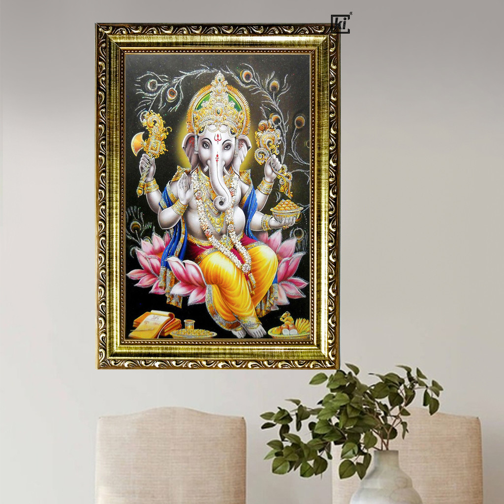 Quadro Moldura Ganesha Elefante Decorativo Hinduista Kali Trabalhada 35x47xcm