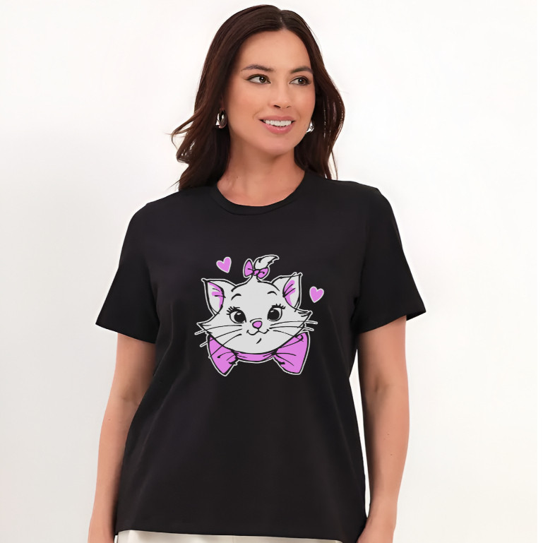 Camiseta Fofa Gatinha Marie Fofa Camisa Algodão Masculina Feminina Unissex T-Shirt