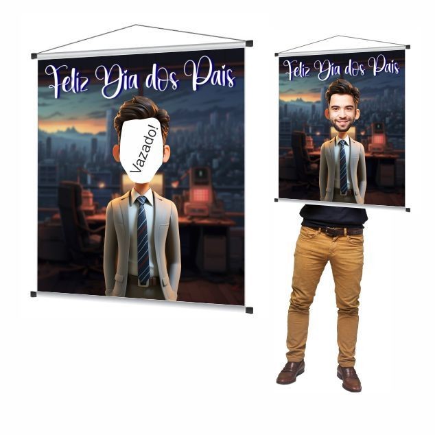NOVO Painel Fundo Fotográfico Interativo Vazado Feliz Dia dos Pais, Banner cenário instagramável Super Pai, Avatar roupa social, homem de negócios. Medindo 85x80cm. Ref. PFIV_05 Dia dos Pais 05