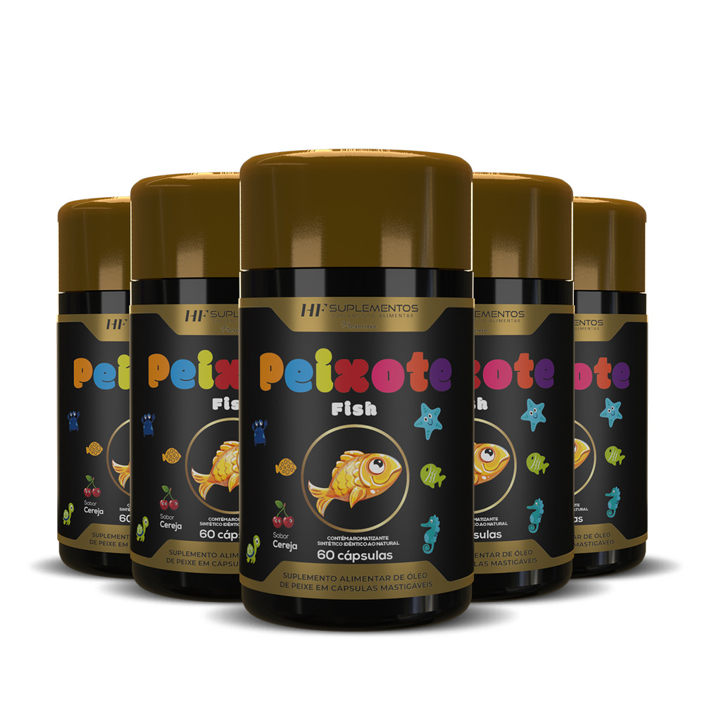 Suplemento Kids Infantil 5 unid, Óleo de Peixe Sabor Cereja 60 cáps – Saúde, Bem-Estar para Criança!