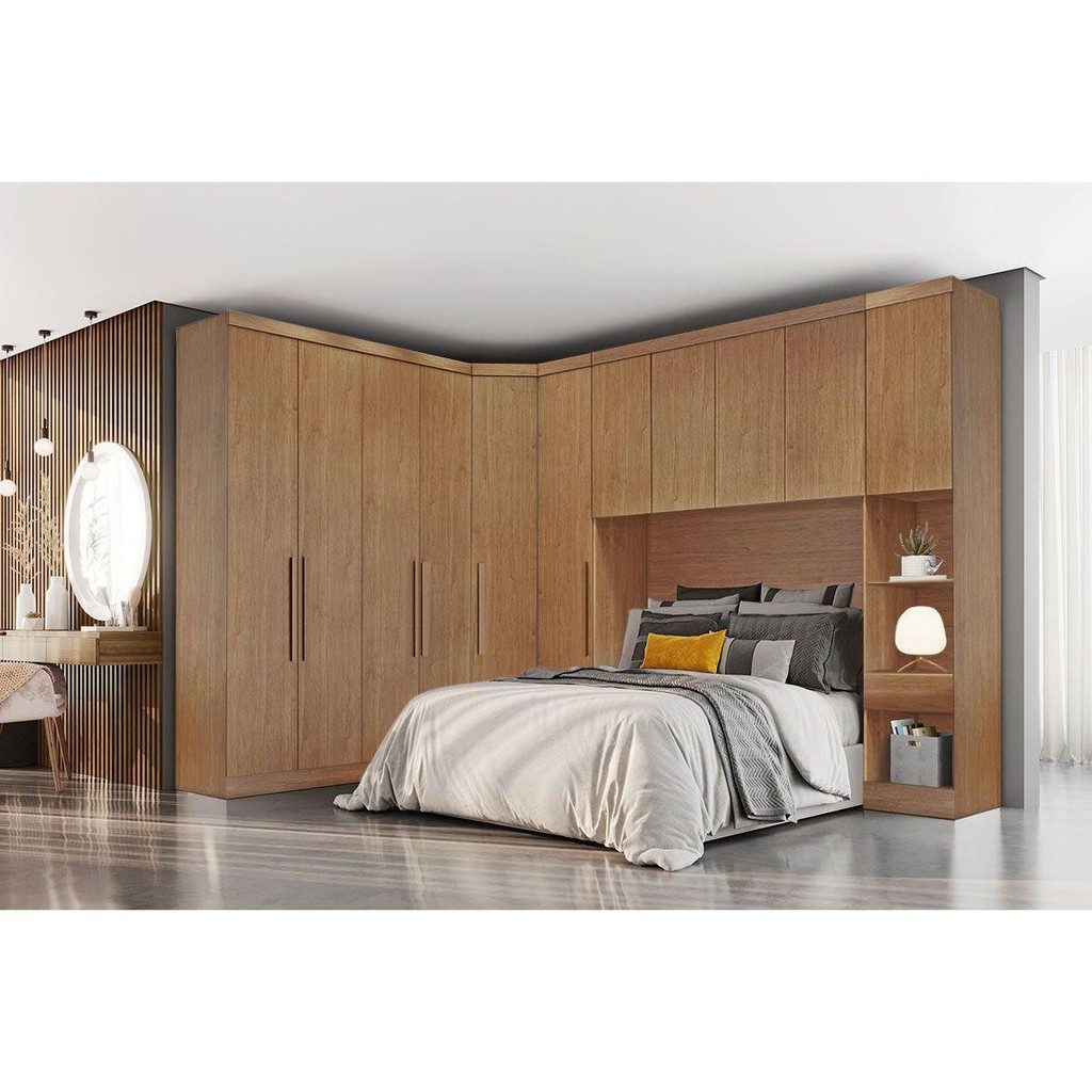 Modulado de Quarto Rizon 5 Peças (1 Armário Ponte + 1 Closet + 2 Guarda Roupas + 1 Complemento) QC202 Freijo Cumaru - Novo Horizonte em Oferta na Shopee