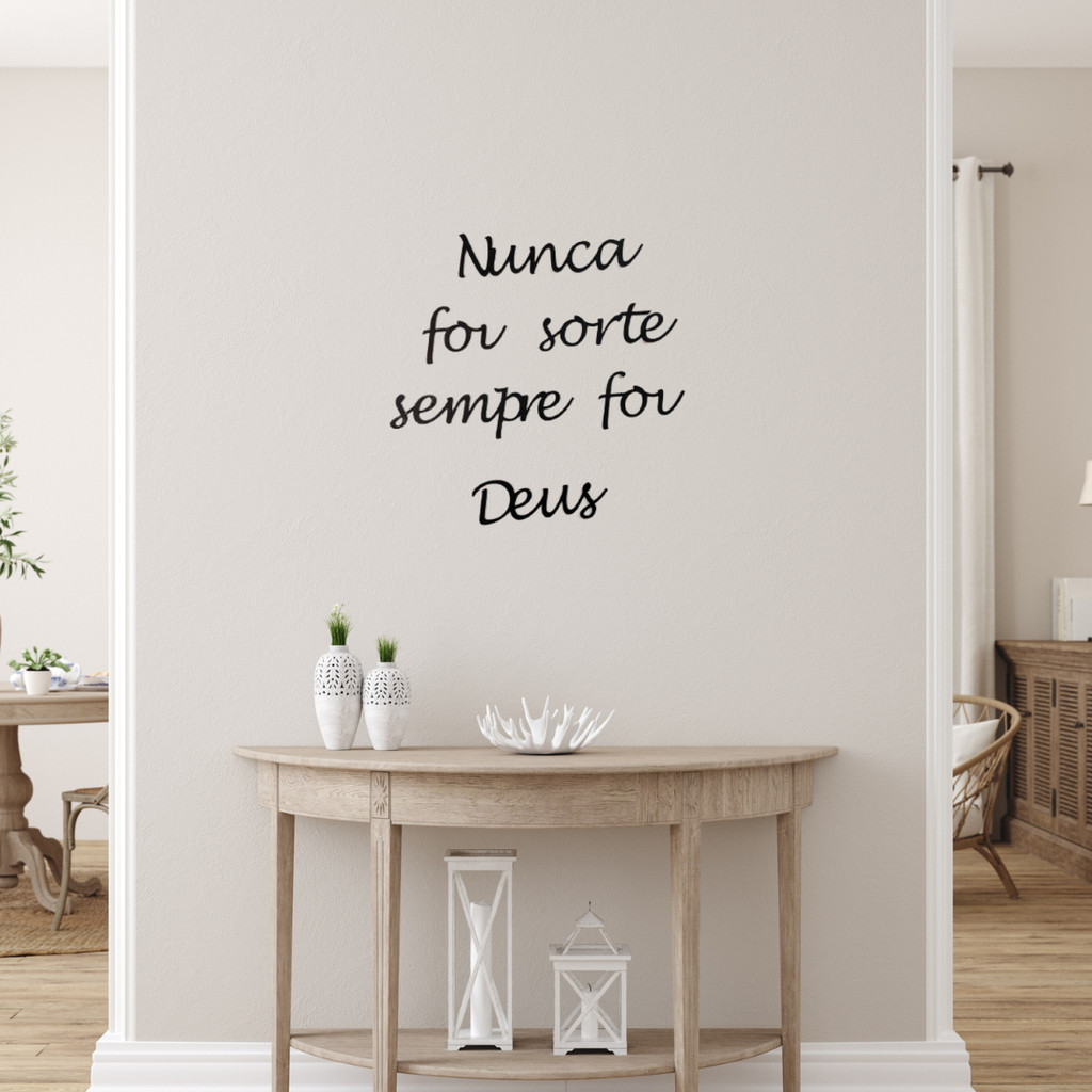 Quadro Decorativo Religioso Frase Nunca foi sorte sempre foi Deus MDF 3mm Preto Fosco