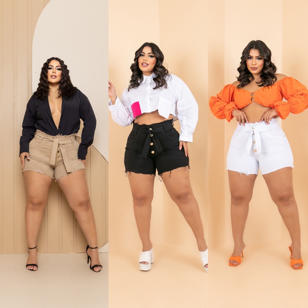 shorts jeans feminino plus size com Lycra cintura alta desfiado