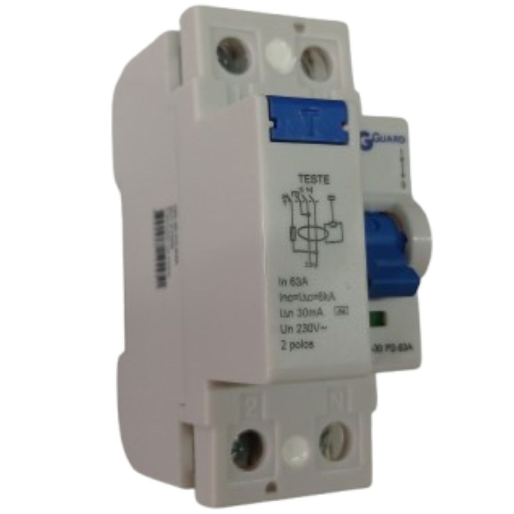 Interruptor Diferencial Disjuntor Bipolar DR-63A Residencial Fase e Neutro  DR-30 P2-63a