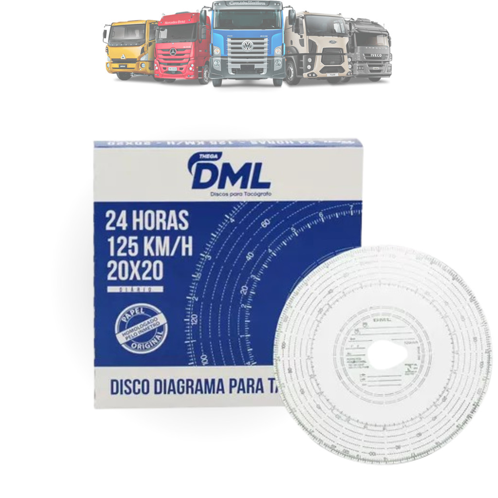 Disco Tacógrafo Diário 125km/h 24horas 20x20 - Dml002 100 unidades