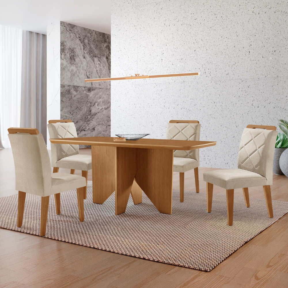 Conjunto Mesa de Jantar Evora 120cm MDF Canto copo e 4 Cadeiras Melissa em Oferta na Shopee