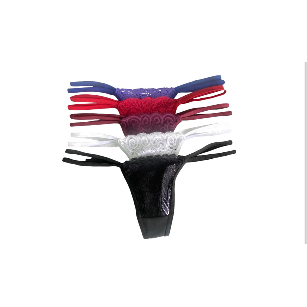 kit 5 Calcinha fio tully e renda duas tiras em renda macia e tully em Oferta na Shopee