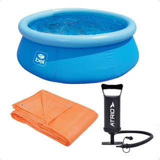 Kit Piscina Inflável Redonda 1.000 Litros PVC 1,68 M x 51 cm + Bomba de Ar + Lona 3x3