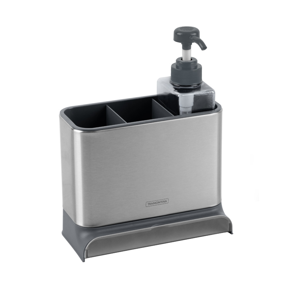 Porta Detergente Tramontina Dispenser Sabão Suporte Esponja Bucha Em Inox