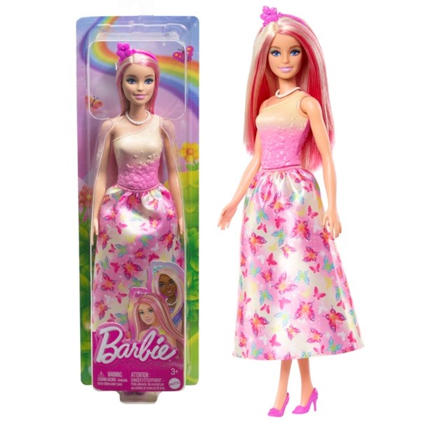 Boneca Articulada Barbie Realeza Vestido dos Sonhos Rosa Com Saia Estampada Removível - Mattel
