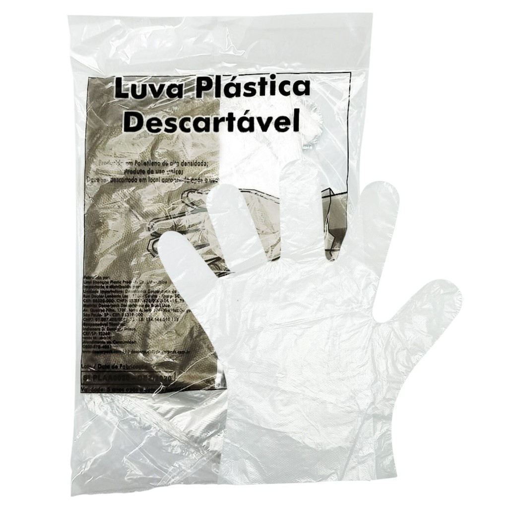 Luva Descartavel Plastica Pacote Com 100 Unidades