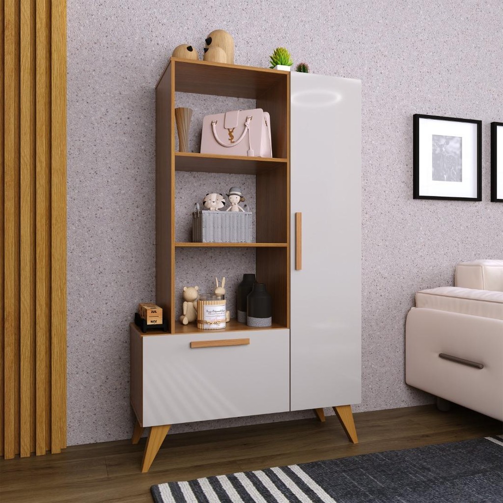 Estante Multiuso 80cm 1 Porta 1 Gaveta Atenas Fidelitá Freijó/Off-White - Home & Living