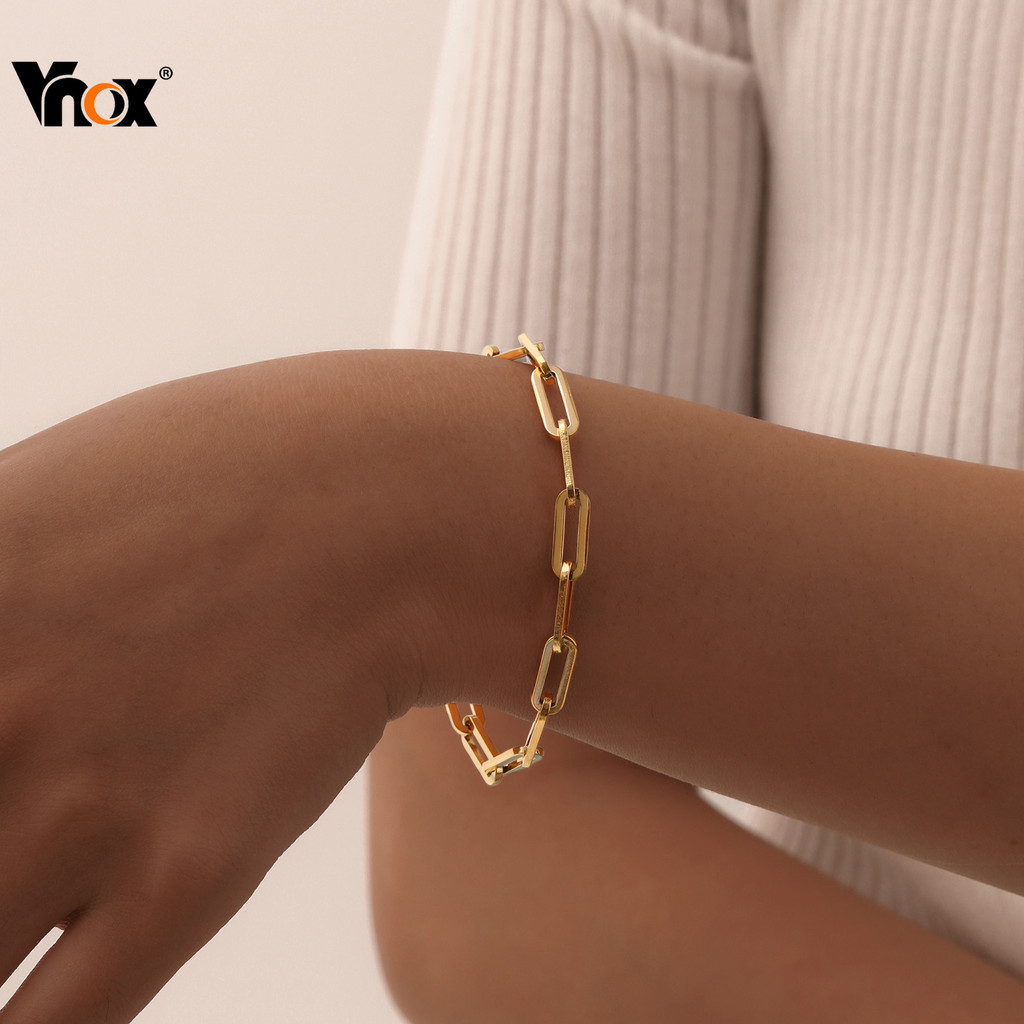 Pulseiras De Corrente De Clipe De Papel Retangular Minimalista Vnox Para Mulheres , Pulseira De Links De Aço Inoxidável