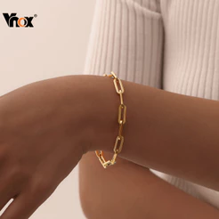 Pulseiras De Corrente De Clipe De Papel Retangular Minimalista Vnox Para Mulheres , Pulseira De Links De Aço Inoxidável